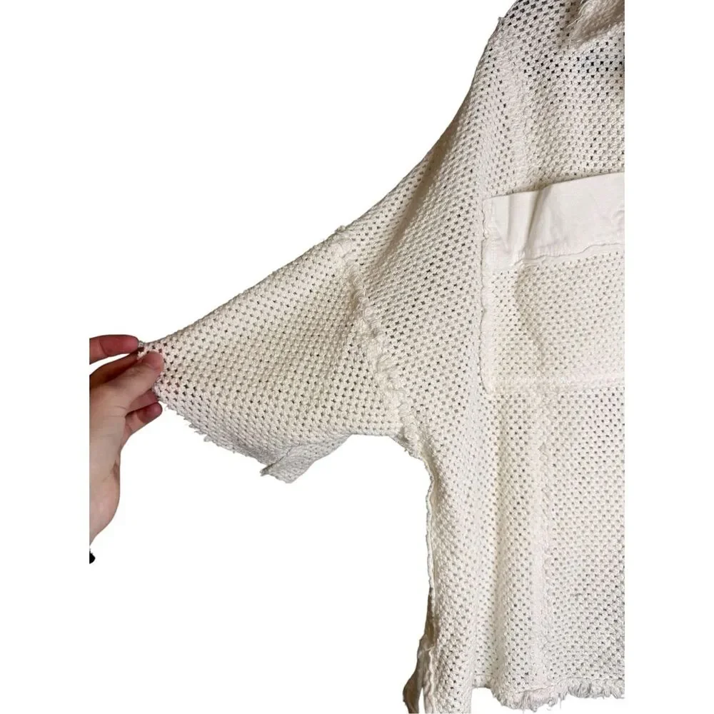 Free People Cream Crochet Button-Up Shirt